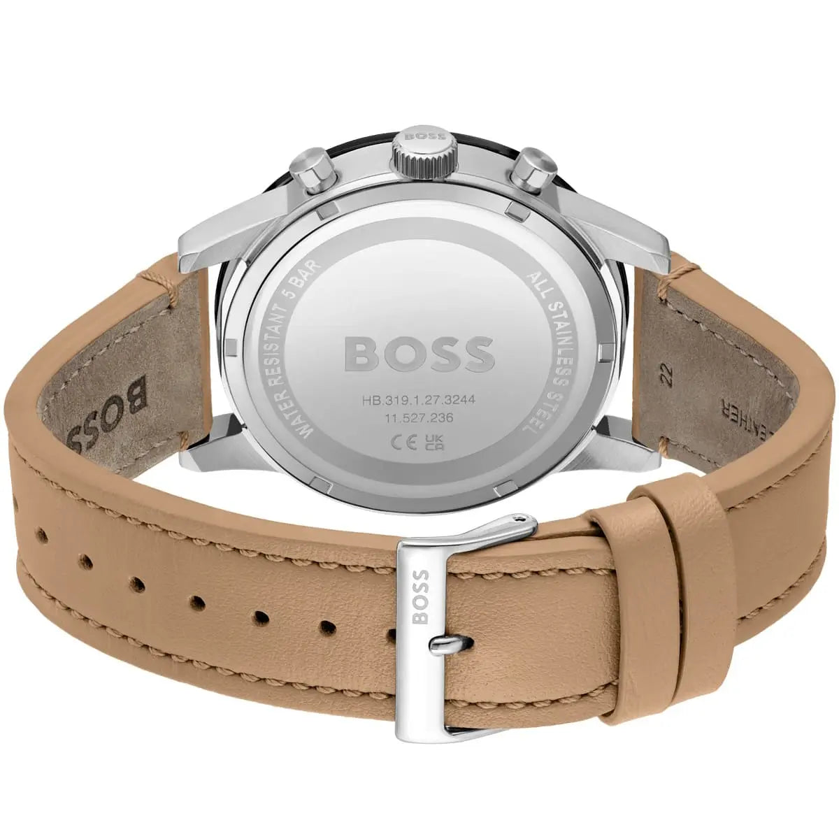 Hugo Boss Allure watch caseback showing stainless steel and model details
