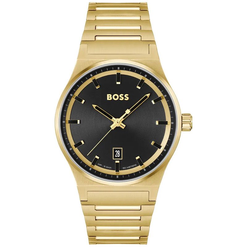 Hugo Boss Candor Black Dial Gold Stainless Steel Bracelet Men's Watch - 1514077