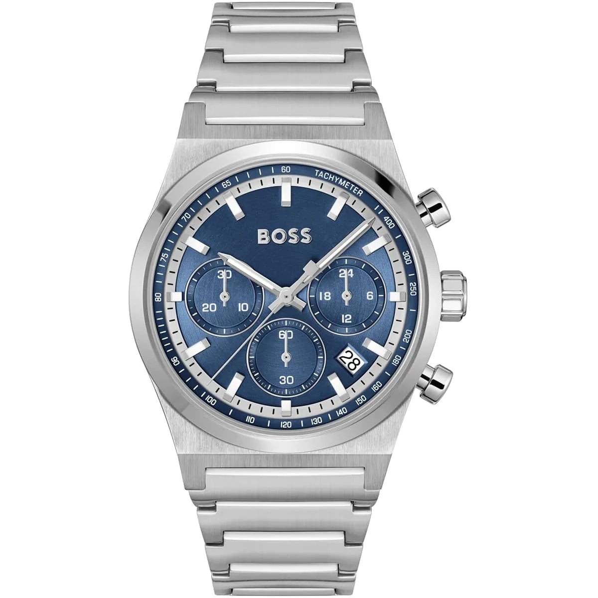 Hugo Boss Candor chronograph watch with blue dial and silver stainless steel bracelet