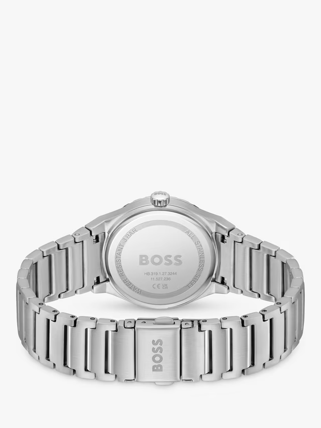 Hugo Boss Candor Sport Lux caseback showing stainless steel case and bracelet from rear view