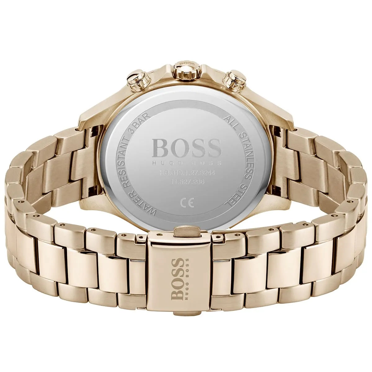 Hugo Boss Carnation watch caseback showing stainless steel with engraved brand text
