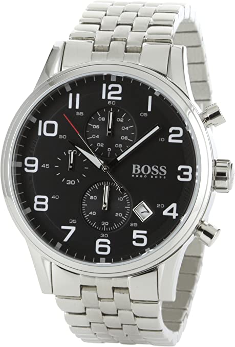 Hugo Boss 1513181 chronograph watch with steel bracelet angled view
