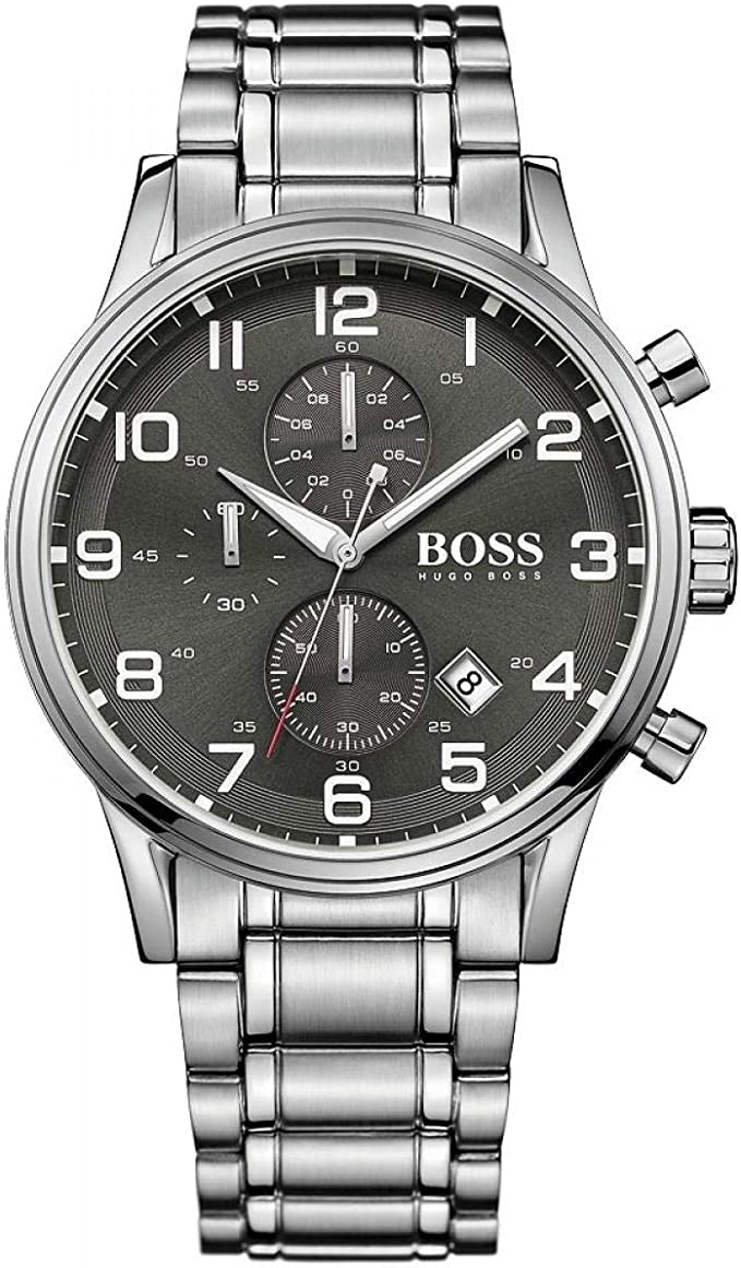 Hugo Boss chronograph men's watch with black dial and stainless steel bracelet