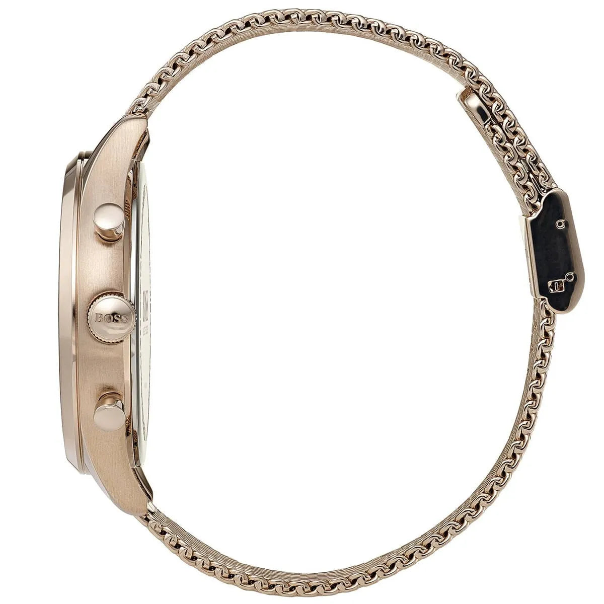 Hugo Boss Companion Chronograph Black Dial Rose Gold Mesh Strap Watch For Men - 1513548