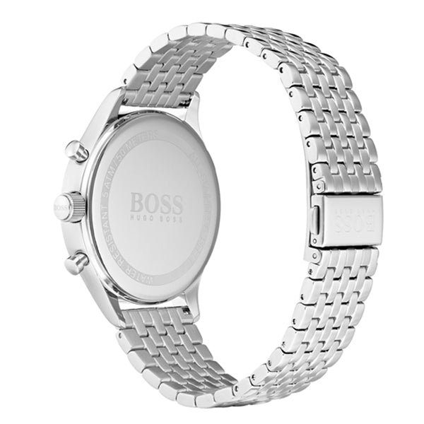 Hugo Boss Companion watch caseback showing stainless steel case and bracelet