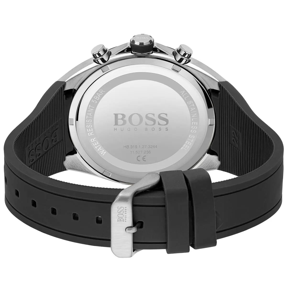 Hugo Boss Distinct watch caseback showing stainless steel back with BOSS branding and model reference details