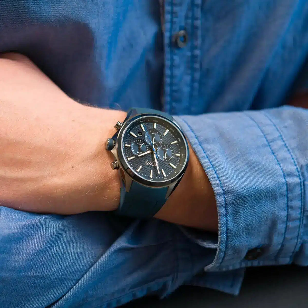 Hugo Boss Distinct Blue Silicone Strap Chronograph Men'sWatch- 1513856