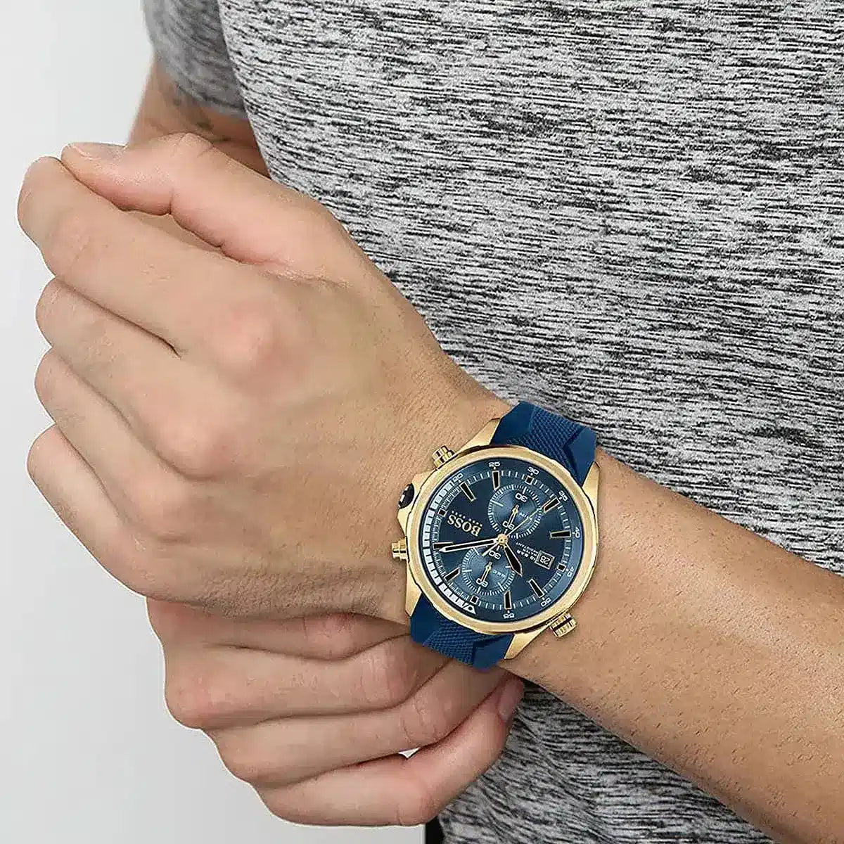 Hugo Boss Globetrotter Chronograph Blue Dial Blue Silicone Strap Watch for Men - 1513822