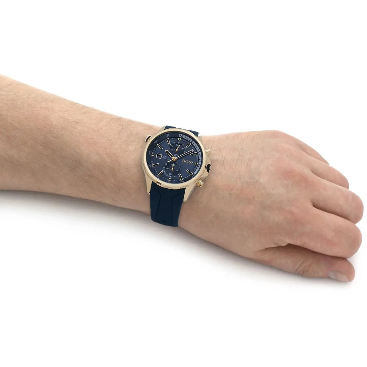 Hugo Boss Globetrotter Chronograph Blue Dial Blue Silicone Strap Watch for Men - 1513822
