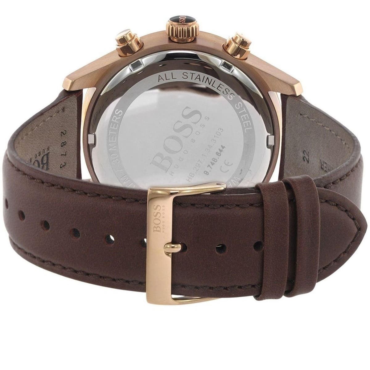 Hugo Boss Grand Prix watch caseback and strap detail view