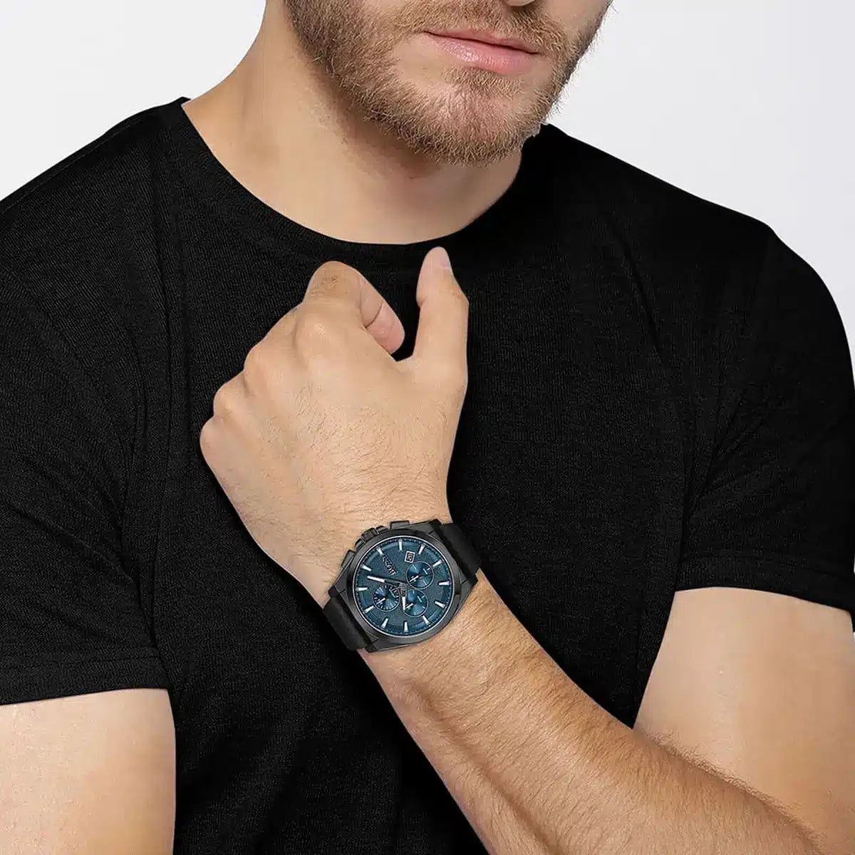 Hugo Boss Grandmaster Blue Dial Black Leather Strap Watch for Men - 1513883
