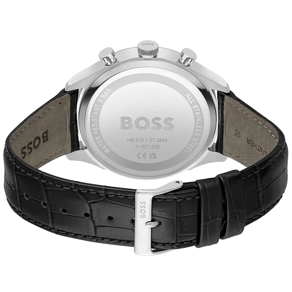 Hugo Boss Gregor watch caseback with engraved text and specifications