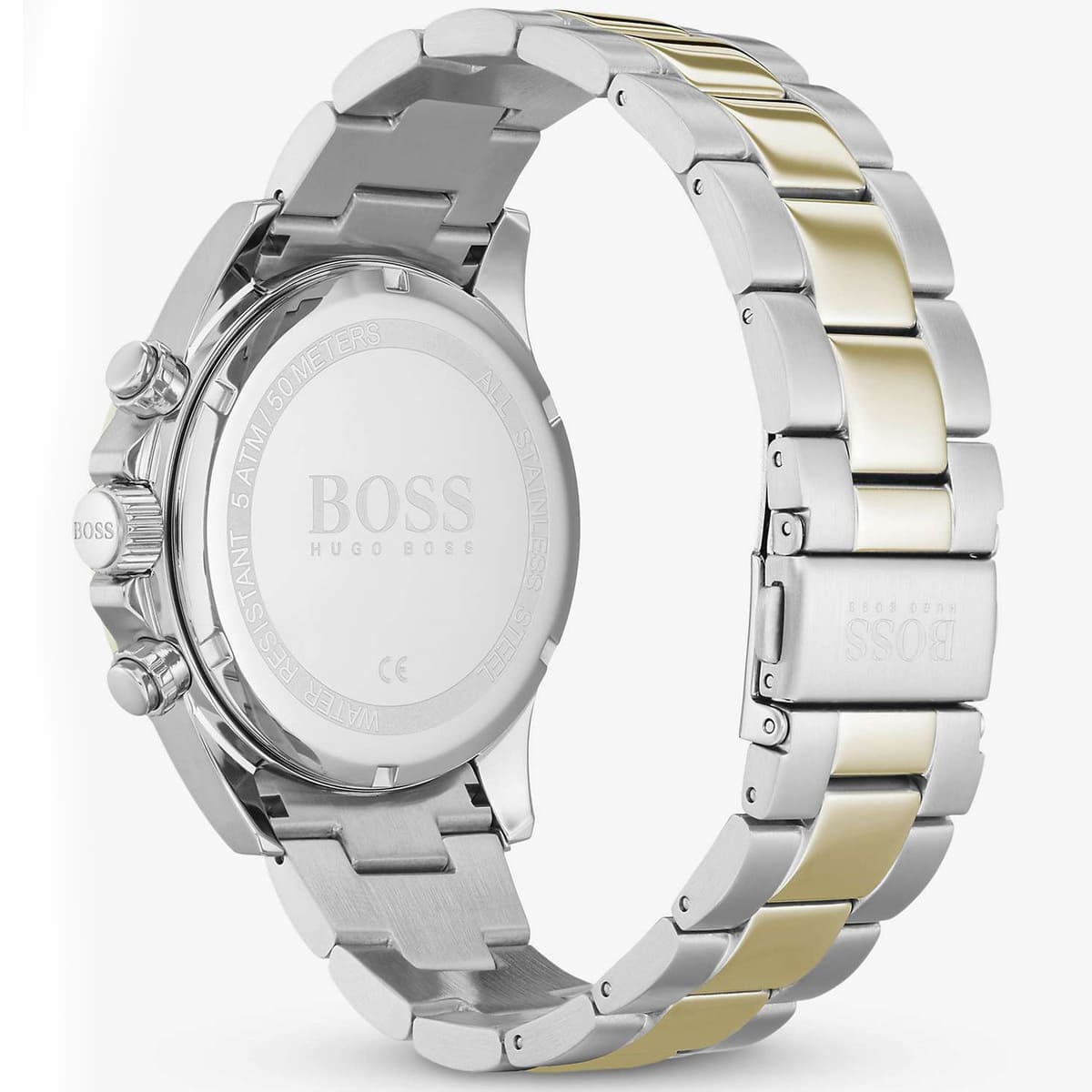Hugo Boss Hero watch caseback showing engraved BOSS logo and two-tone metal back cover