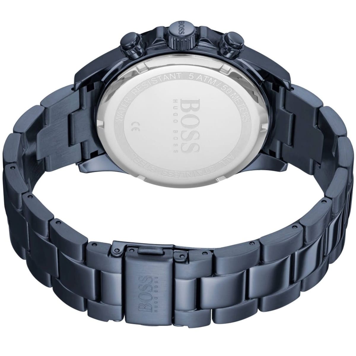 Hugo Boss Hero Sport watch caseback showing engraved BOSS logo and stainless steel