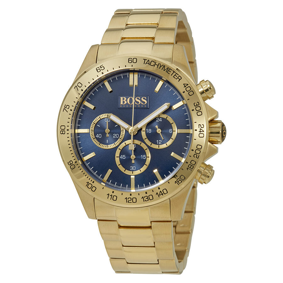 Hugo Boss Ikon chronograph watch with blue enamel dial and gold-tone stainless steel case
