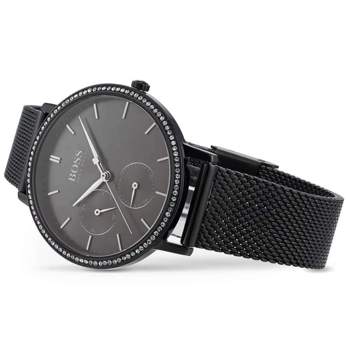 Hugo Boss Infinity Black Dial Black Mesh Bracelet Watch for Women - Watch Connection