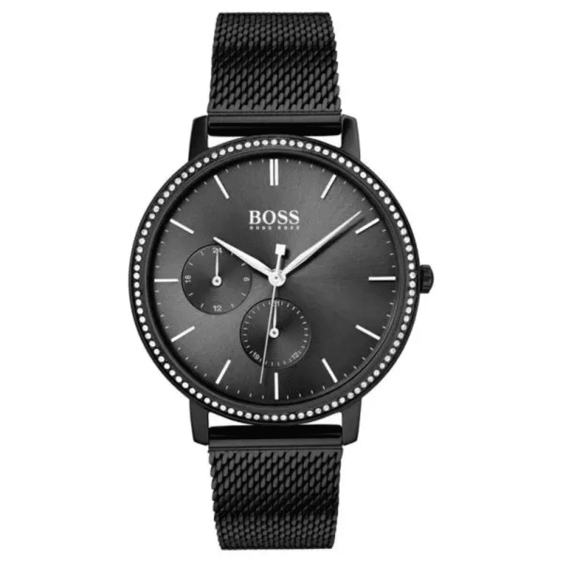 Hugo Boss Infinity Black Dial Black Mesh Bracelet Watch for Women - Watch Connection