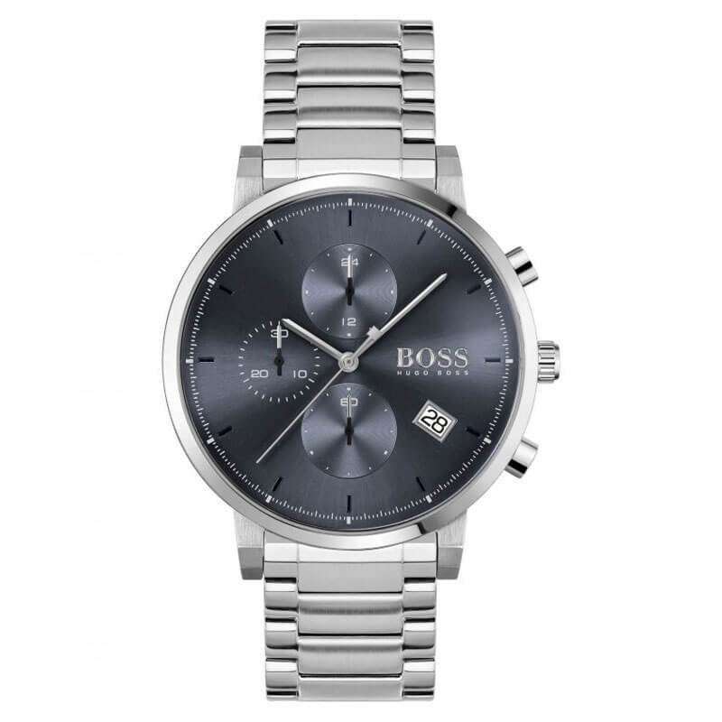 Hugo Boss Integrity chronograph watch with blue dial and silver stainless steel strap