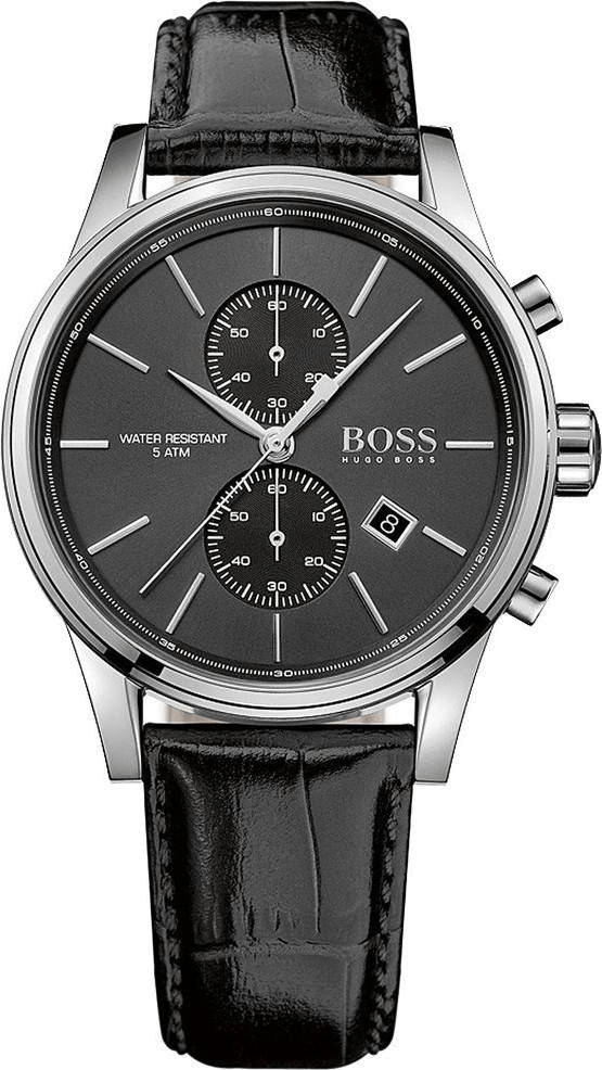 Hugo Boss Jet Chronograph Black Dial Black Leather Strap Watch for Men - 1513279