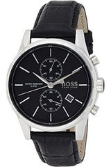 Hugo Boss Jet Chronograph Black Dial Black Leather Strap Watch for Men - 1513279