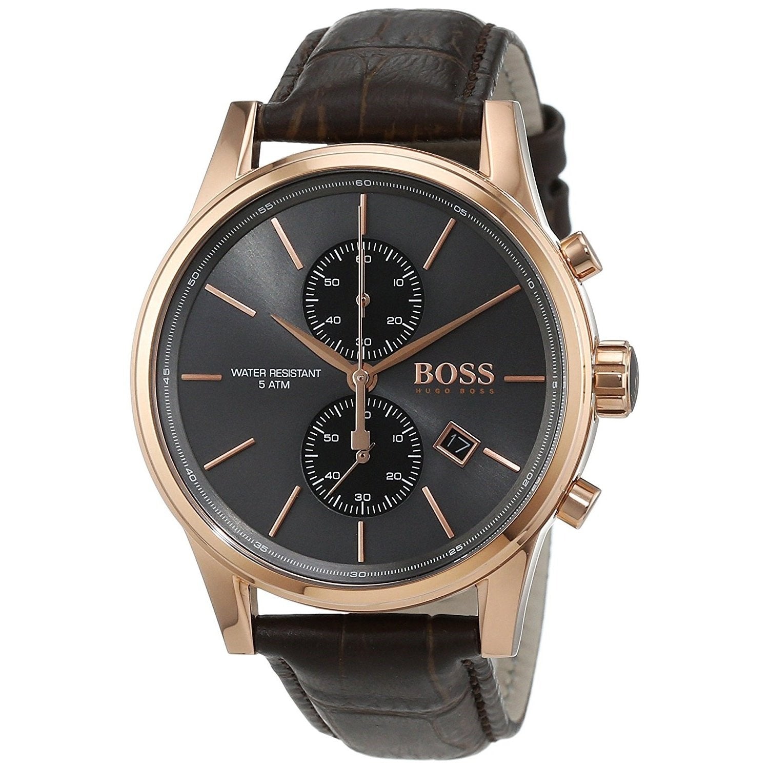 Hugo Boss Jet Chronograph Gray Dial Brown Genuine Leather Luxe Men Watch - 1513281