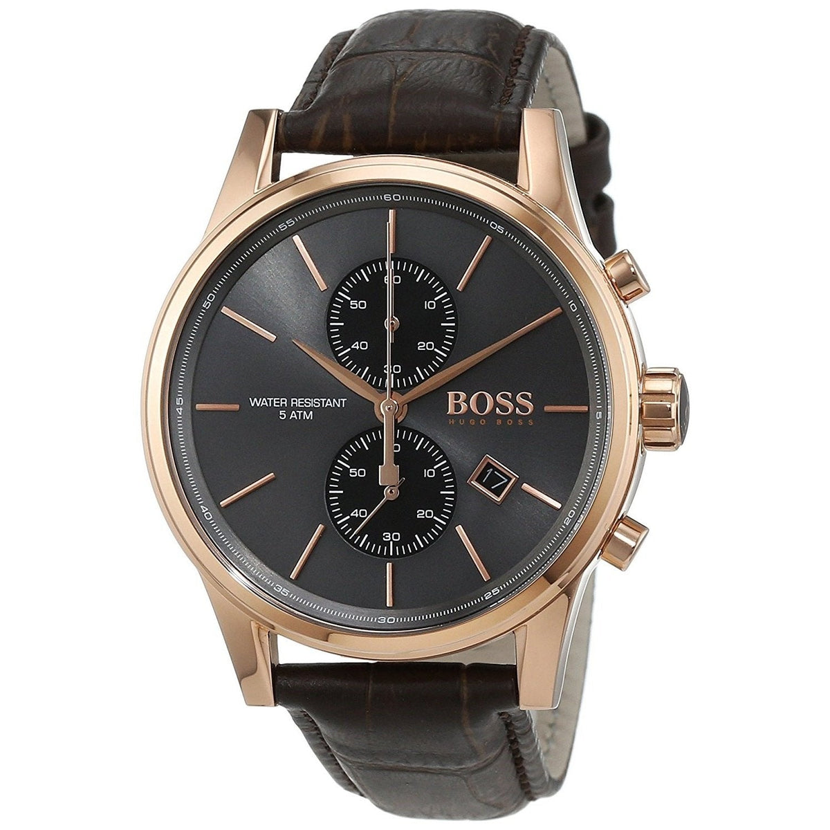 Hugo Boss Jet Chronograph Gray Dial Brown Genuine Leather Luxe Men Watch - 1513281