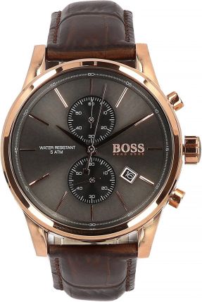 Hugo Boss Jet Chronograph Gray Dial Brown Genuine Leather Luxe Men Watch - 1513281