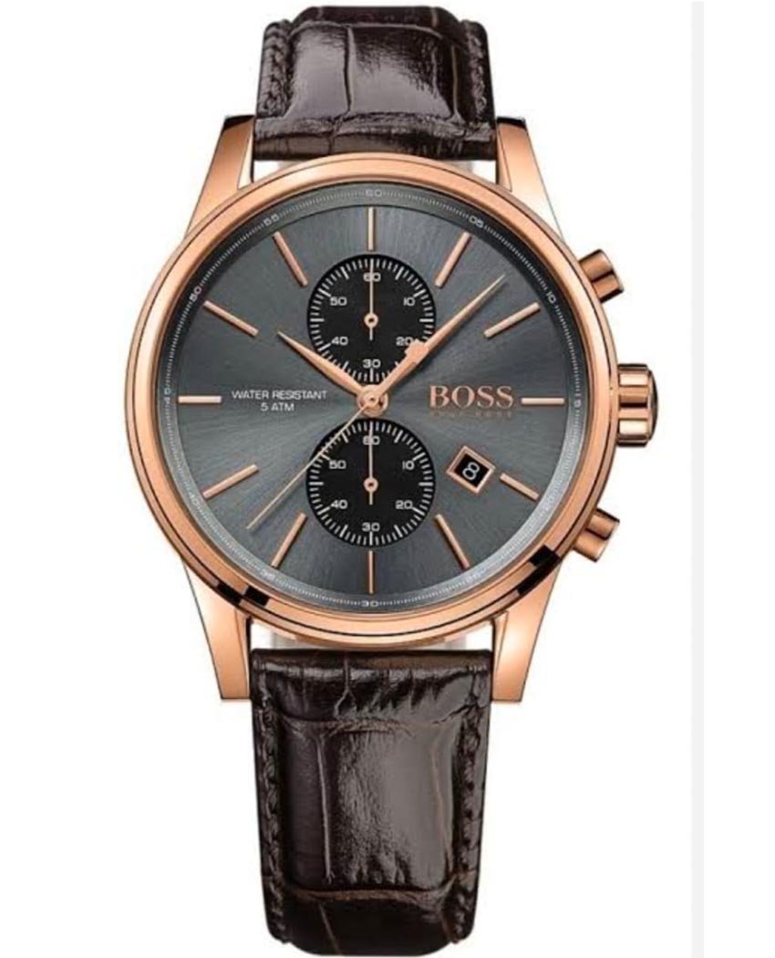 Hugo Boss Jet Chronograph Gray Dial Brown Genuine Leather Luxe Men Watch - 1513281