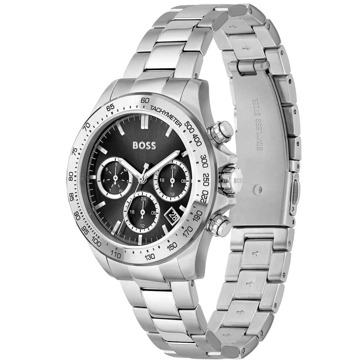 Hugo Boss Novia women's watch with steel bracelet and black chronograph dial