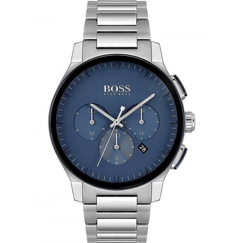 Hugo Boss Peak blue dial chronograph watch with stainless steel strap and black bezel