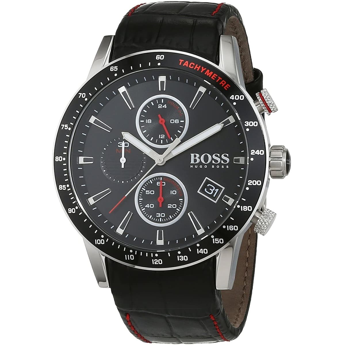 Hugo Boss Rafale Chronograph Black Dial Black Leather Strap Watch For Men - 1513390