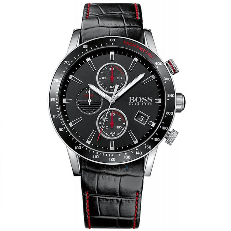 Hugo Boss Rafale Chronograph Black Dial Black Leather Strap Watch For Men - 1513390