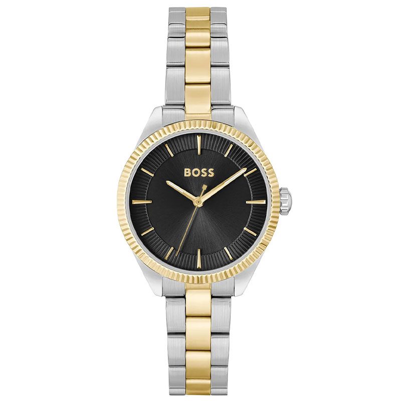 Hugo Boss Sage women's watch with black dial and two-tone stainless steel strap