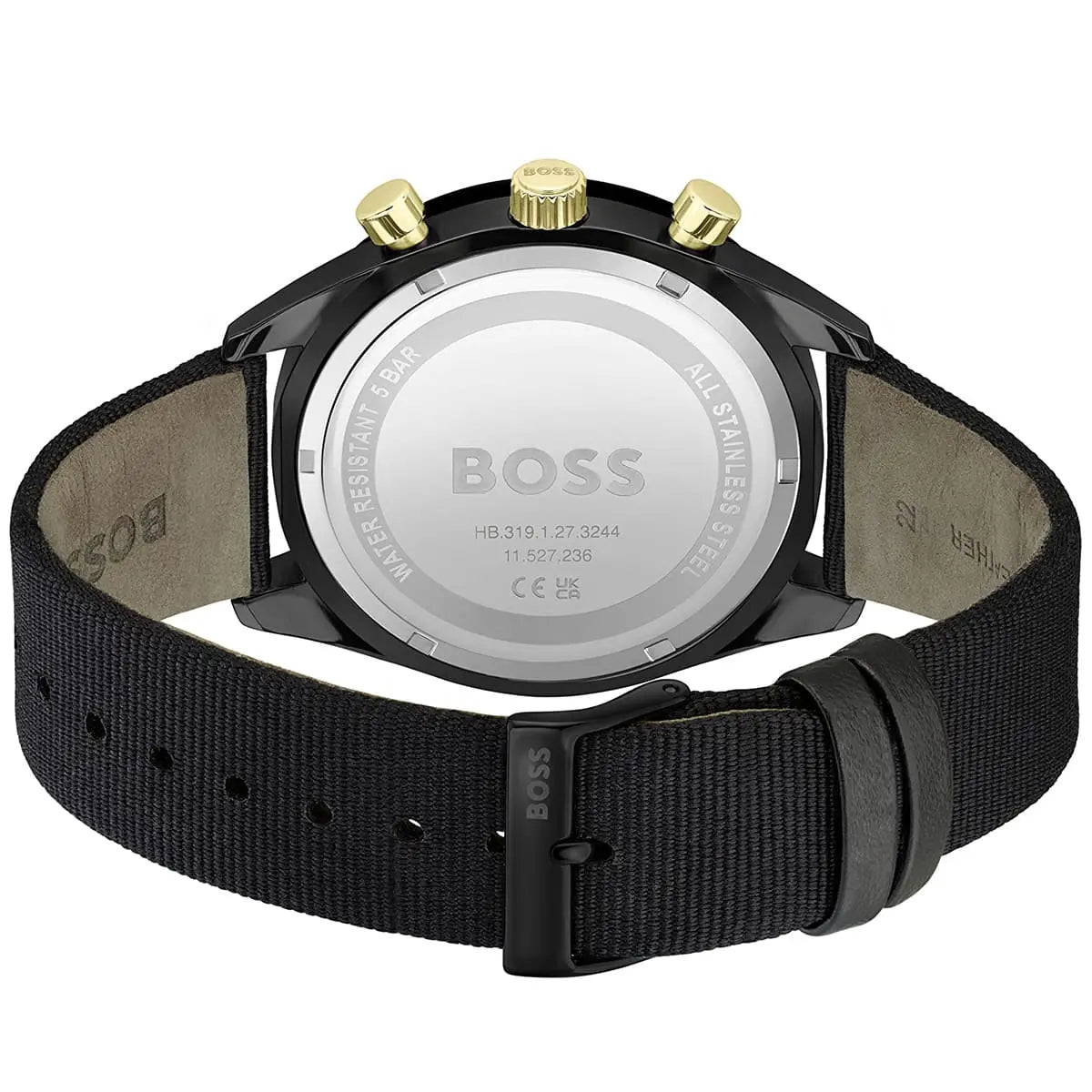 Hugo Boss Santiago caseback showing stainless steel case back with model and serial information