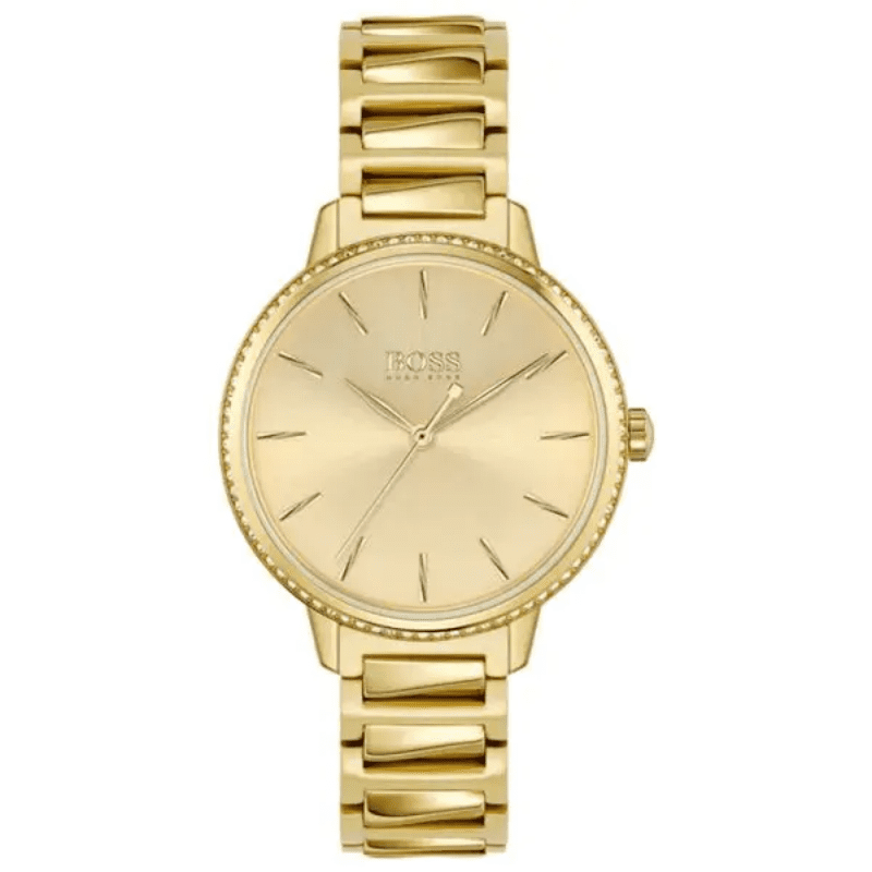 Hugo Boss Signature women's watch with gold dial and gold metal bracelet