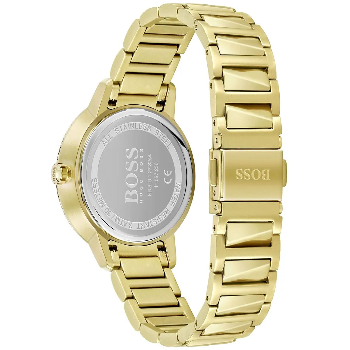 Hugo Boss Signature women's watch side view showing profile and bracelet links