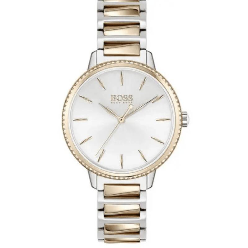 Hugo Boss Signature women's watch with silver dial and two-tone steel and rose gold strap