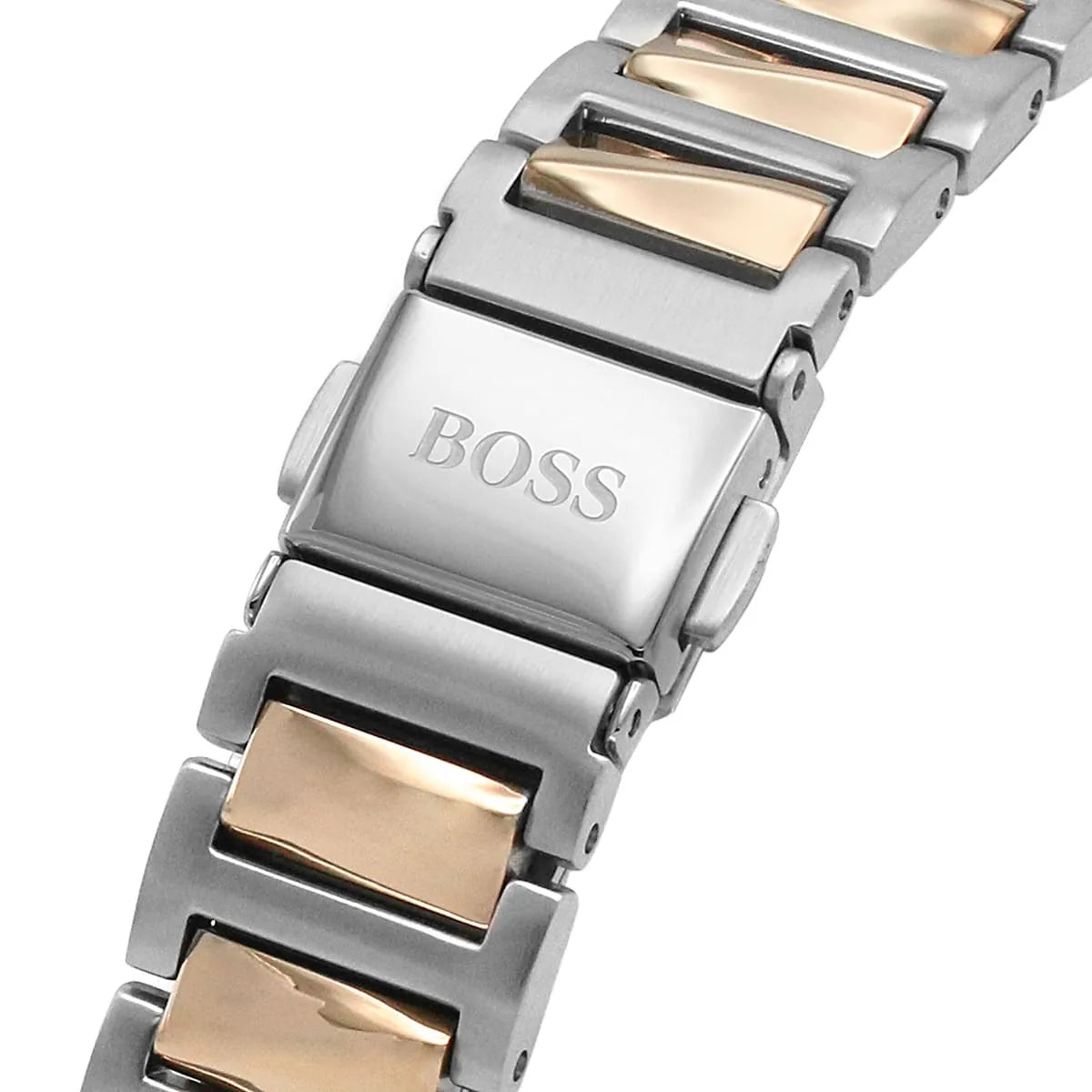 Hugo Boss Signature two-tone steel and rose gold strap with fold-over clasp