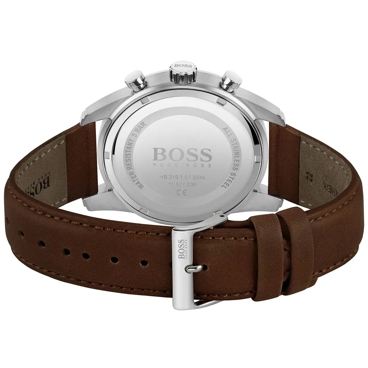 Hugo Boss Skymaster Chronograph Grey Dial Brown Leather Strap Watch for Men - 1513787