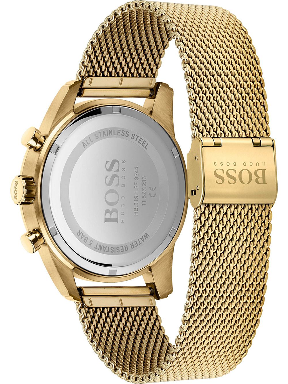 Hugo Boss Skymaster caseback showing stainless steel case and BOSS branding