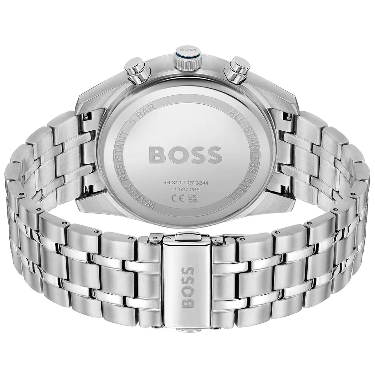 Hugo Boss Skytraveller watch caseback displaying stainless steel and branding