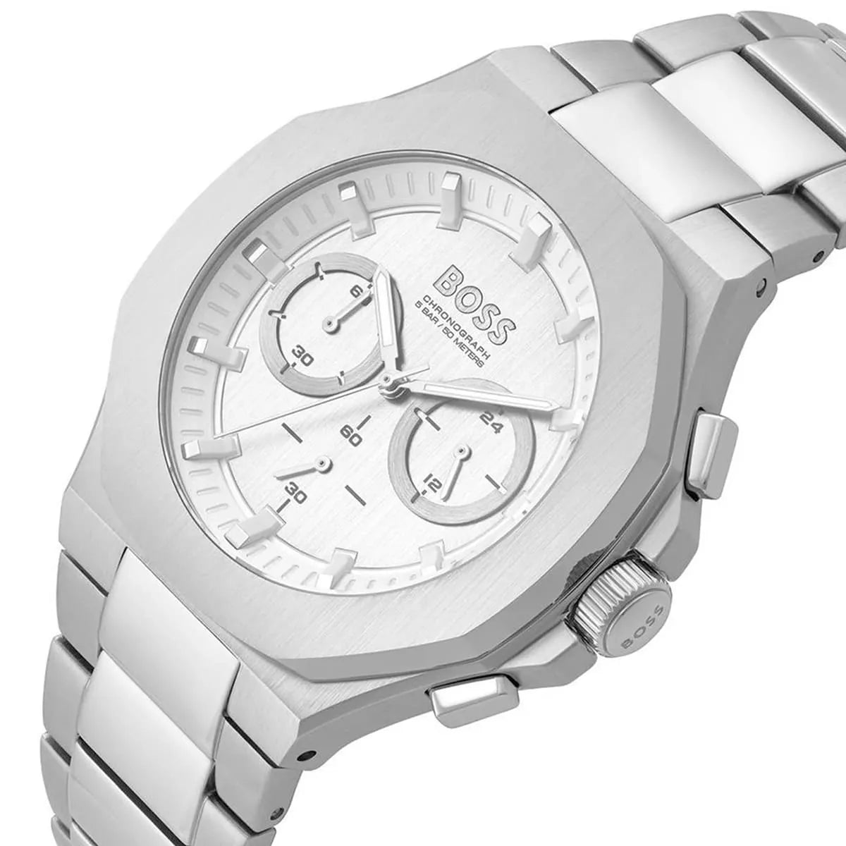 Hugo Boss Taper Chronograph White Dial Silver Steel Strap Watch for Men - 1514087
