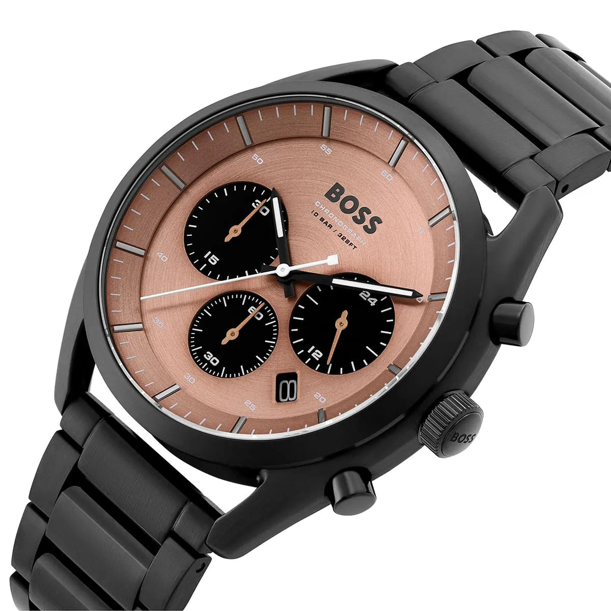 Hugo Boss Top watch caseback showing stainless steel with BOSS engraving