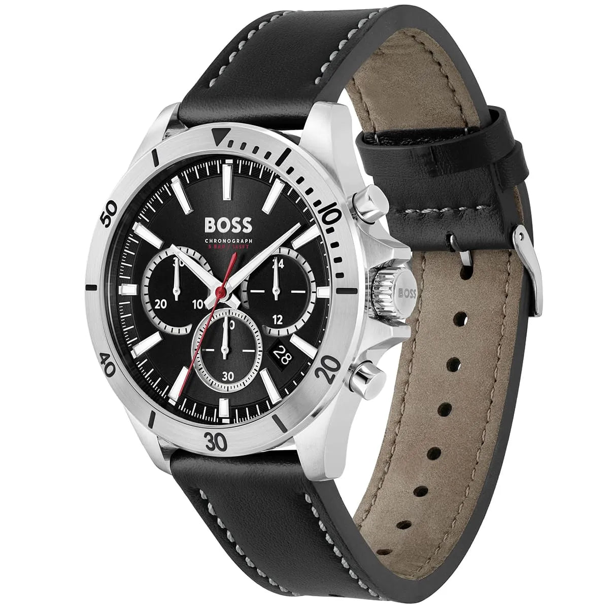 Hugo Boss Troper Chronograph Black Dial Black Leather Strap Men's Watch 1514055