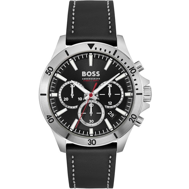 Hugo Boss Troper Chronograph Black Dial Black Leather Strap Men's Watch 1514055
