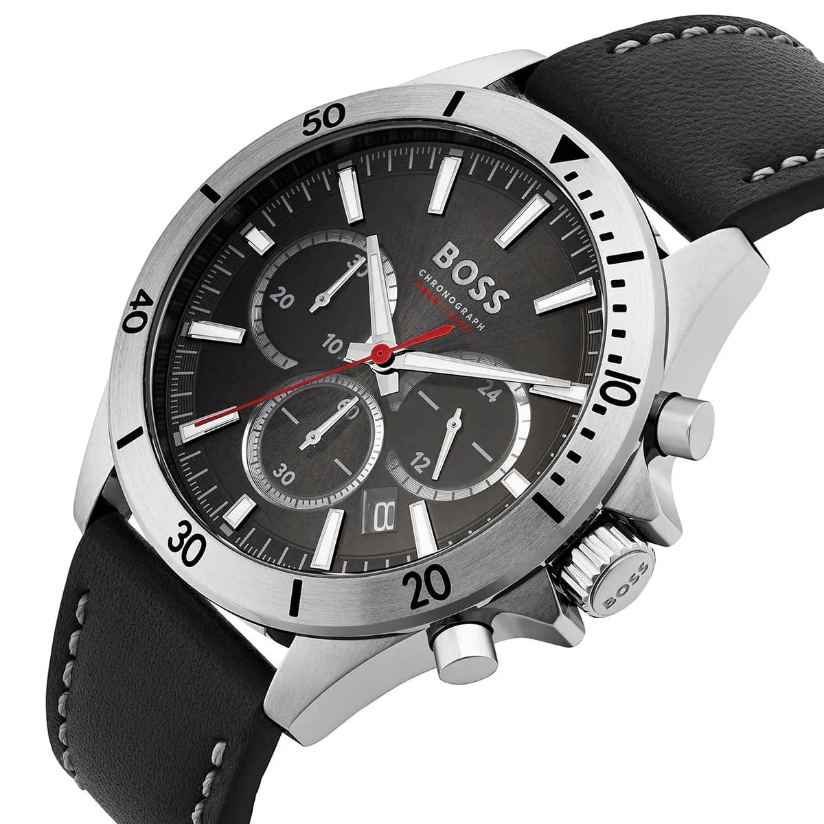 Hugo Boss Troper Chronograph Black Dial Black Leather Strap Men's Watch 1514055