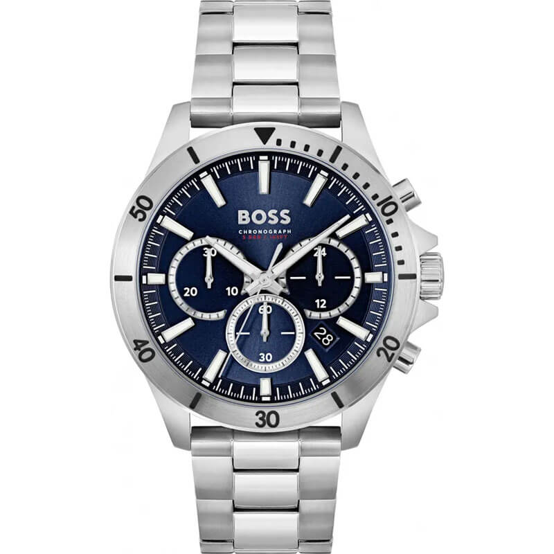 Hugo Boss Troper chronograph watch with blue dial and silver stainless steel bracelet