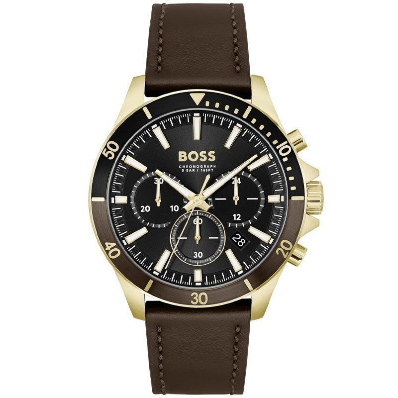 Hugo Boss Troper chronograph watch with gold-tone case and black dial