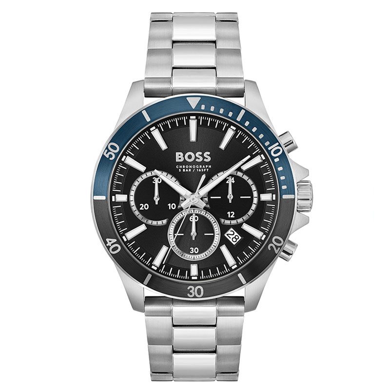 Hugo Boss Troper Chronograph Black Dial Silver Steel Strap Watch For Men - 1514101