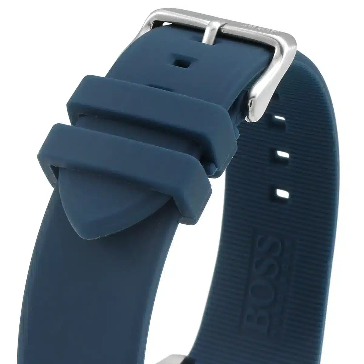 Hugo Boss Velocity blue rubber strap detail with adjustable fastening system